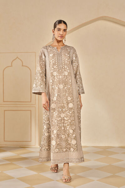 Arisa Embroidered Silk Kaftan - Bronze
